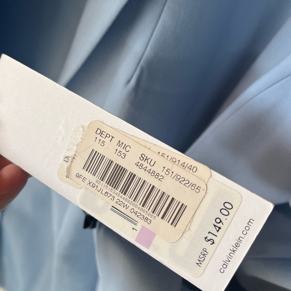 Calvin Klein NEW 22W light blue open-front casual blazer three-quarter sleeves - Picture 4 of 8